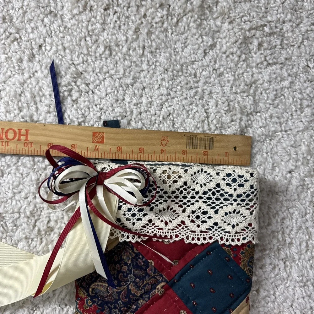 VINTAGE Quilt Lace CHRISTMAS STOCKING Hand Stitched Cottagecore‎